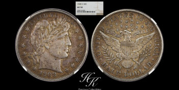 Silver 1/2 (half) dollar “Barber Half Dollar” 1908 (S) NGC AU50 USA