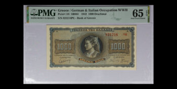 1000 Drachmai 1942 PMG MS65 EPQ Greece