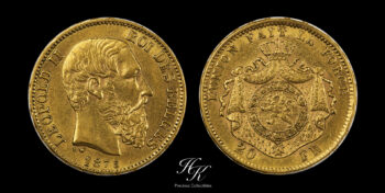 Gold 20 Francs 1875 “Leopold II” Belgium