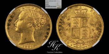 Gold sovereign “Shield” 1882 Sydney NGC AU58 Australia