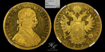 Gold 4 ducats coin 1914 NGC MS61  “Franz Joseph” Austria