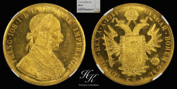 Gold 4 ducats coin 1914 NGC MS63  “Franz Joseph” Austria