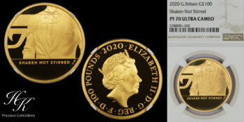 100 Λίρες 2020 Proof Χρυσό νόμισμα James Bond  “Shaken not Stirred” NGC PF70UCAM Μεγάλη Βρετανία