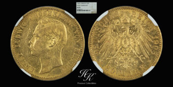 Gold 20 Mark “Ernst Ludwig” Grand duchy of Hessen-Darmstadt  1903 Α NGC AU 55 Germany