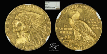 Gold 2½ Dollars “Indian Head – Quarter Eagle” 1929 NGC MS63 USA
