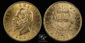 Gold 20 lire 1873 -Vittorio Emanuele II- Italy