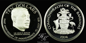 Silver proof 10 dollars 1974 – Elizabeth II – Bahamas