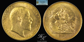 Gold quintuple sovereign (5 pounds) 1902 PCGS MS62 “EDWARD VII” Great Britain