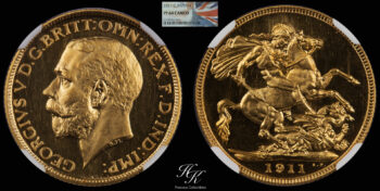 Gold proof sovereign 1911 PF64 CAMEO “George V” Great Britain