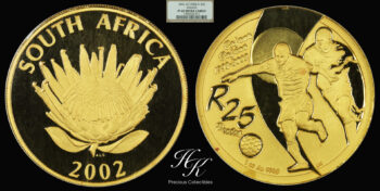 Gold 25 Rand 2002 10th Anniversary Soccer “Bafana Bafana” NGC PF69 ULTRA CAMEO South Africa