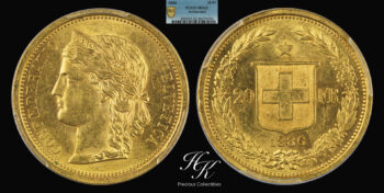 Gold 20 Francs (Libertas) 1886  PCGS MS62 Switzerland