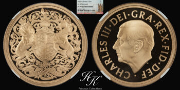Gold proof 5 pounds (quintuple sovereign)  Elizabeth II (Charles III) Memorial NGC PF 70 ULTRA CAMEO Great Britain