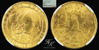 1944 20 LEI GOLD MEDALLION NGC MS64 ROMANIA