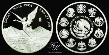Silver proof 5 oz ( 5 onzas) 2009 coin LIBERTAD Mexico