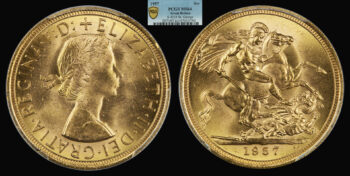 Sovereign 1957 Elizabeth II First Portrait PCGS MS64 Great Britain