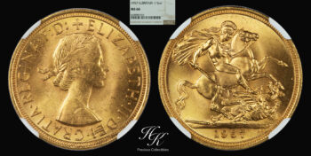 Sovereign 1957 Elizabeth II First Portrait NGC MS66 TOP GRADE  Great Britain
