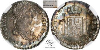 Silver real 1818 Fernando VII (NGC MS65) Guatemala