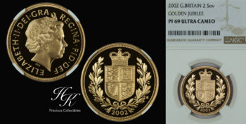 Gold proof double sovereign (2 pounds) 2002 “Elizabeth” KEY DATE NGC PF69 ULTRA CAMEO Great Britain