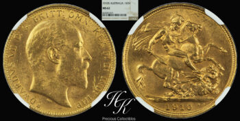 Gold Sovereign 1910 S “Edward VII” NGC MS62 Sydney Australia