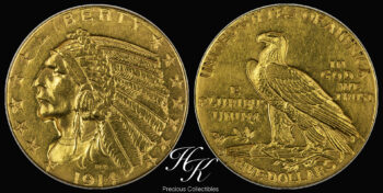 Gold 5 dollars (5 $ ) indian 1914 Denver USA