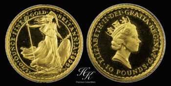 Gold proof 10 Pounds – Elizabeth II 3rd portrait –  Britannia Great Britain