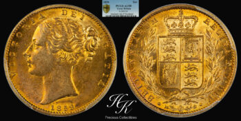 Gold sovereign Shield 1859 RARE “Victoria” PCGS AU58 Great Britain