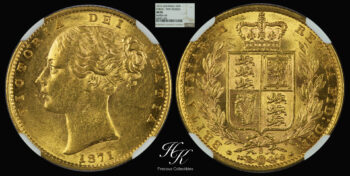 Gold shield sovereign “VICTORIA” 1871 S Sydney NGC AU58 Australia