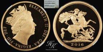 Gold proof quintuple (5 POUNDS ) sovereign 2016 PCGS PF69 ULTRA CAMEO Great Britain