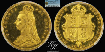 Gold proof half sovereign (1/2) 1887 “VICTORIA” PCGS PR63+ DEEP CAMEO Great Britain