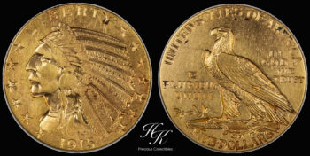 Gold 5 Dollars 1915 Indian Head USA