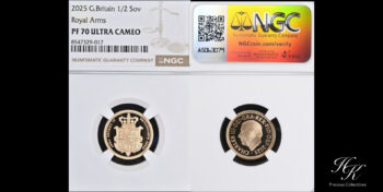 Gold proof half sovereign (1/2) 2025 “Shield reverse ” King Charles III” NGC PF70 ULTRA CAMEO Great Britain