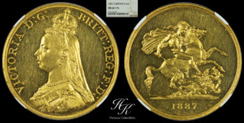 Gold 5 Pounds (quintuple sovereign) 1887 “Victoria” NGC MS62+ PL  Great Britain