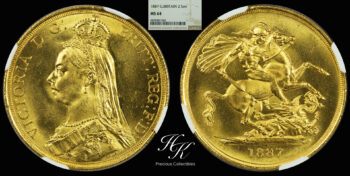 Gold 2 Pounds (double sovereign) 1887 “Victoria” NGC MS64 Great Britain