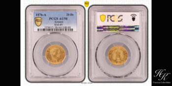 Gold 20 drachmai 1876 A “King George A” PCGS AU58 Greece