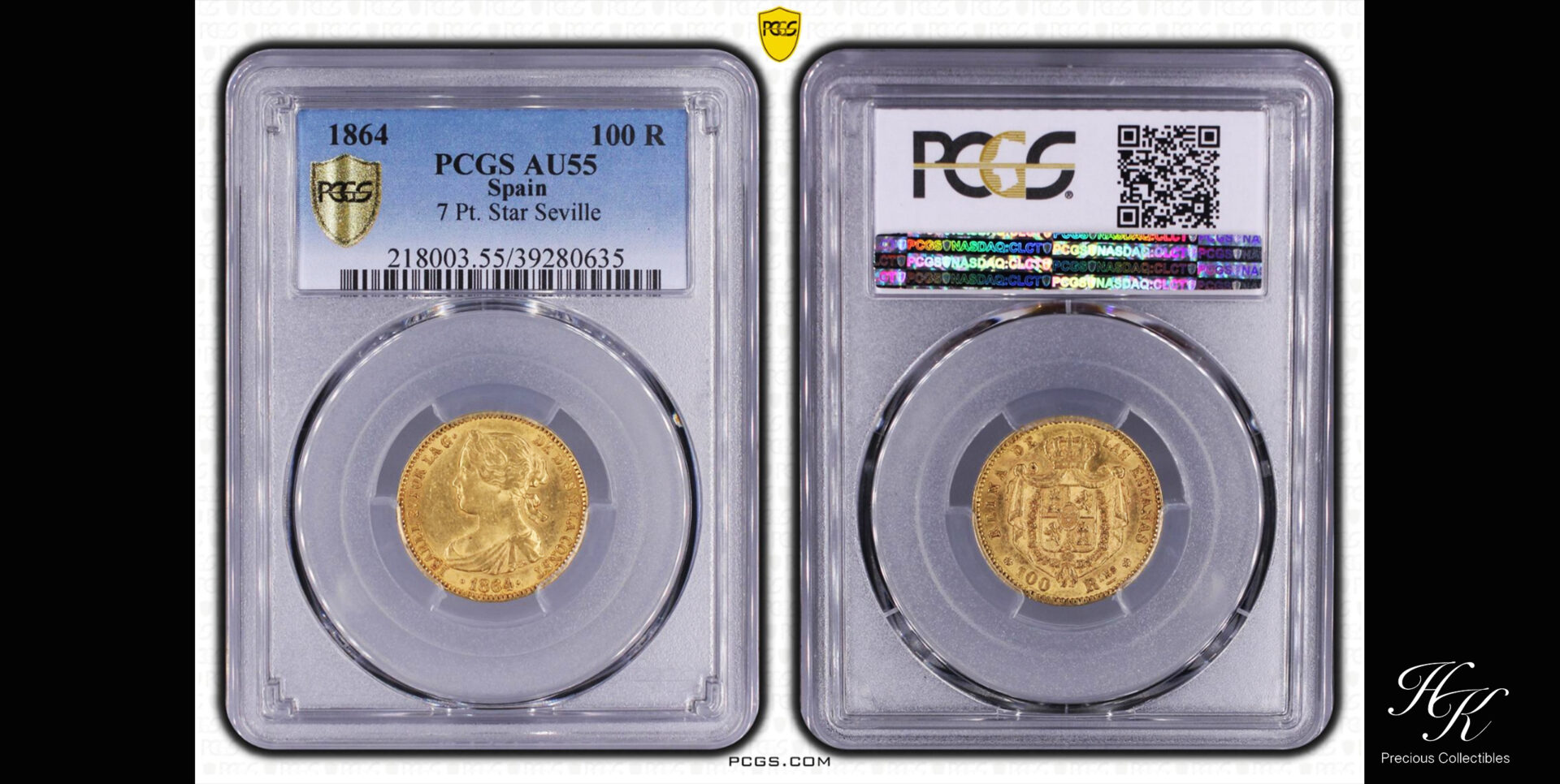 Χρυσό 100 Ρεάλες 1864 “Ισαβέλα 2η” PCGS AU55 Νομισματοκοπείο Σεβίλλης – Ισπανία