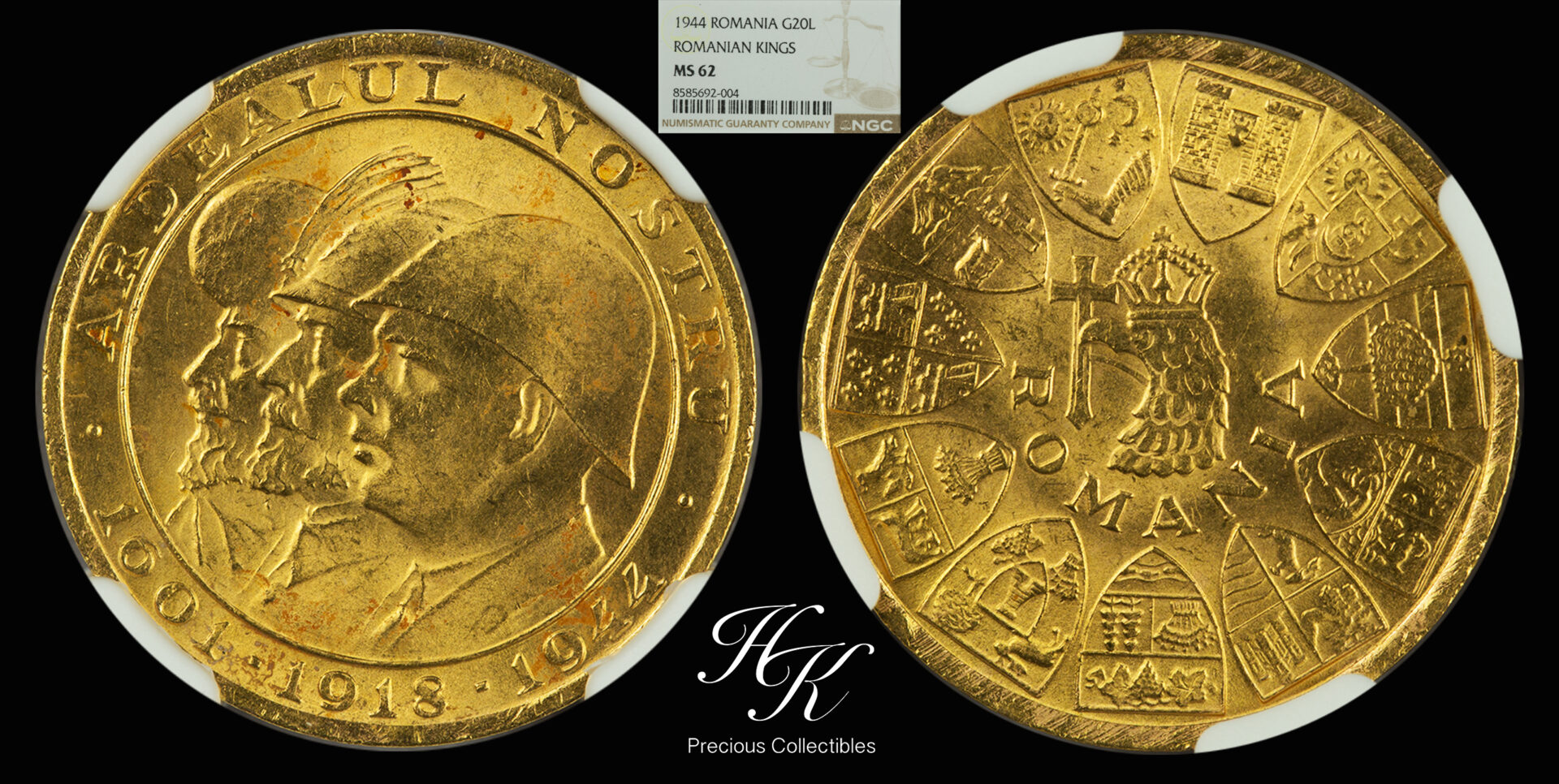 1944 20 LEI Χρυσό Μετάλιο NGC MS62 – Ρουμανία