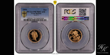 Gold proof sovereign – Elizabeth II 3rd portrait – 1991 PCGS PR70 DEEP CAMEO Great Britain