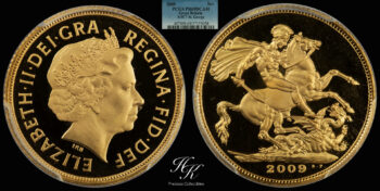 Gold proof sovereign “Elizabeth” 2009 PCGS PR70 DEEP CAMEO Great Britain