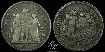 Silver 5 Francs 1802 (L’AN 11) Union et force France