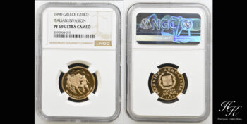 Gold proof 20 000 Drachmes “Italian Invasion of Greece” 1990 NGC PF69 ULTRA CAMEO Greece