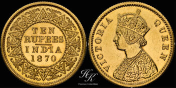 Gold 10 Rupees 1870 CM – Victoria – NGC PF61 (YOUNG BUST) British India